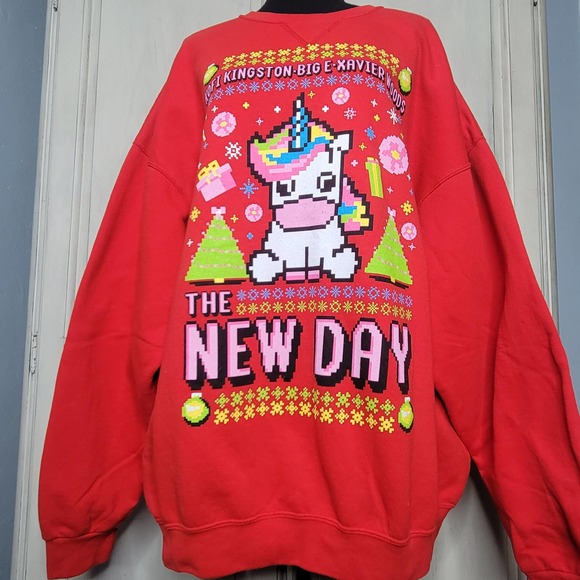 WWE The NEW DAY Unicorn KofeBigEXavier Ugly Holiday Crewneck Sweater RARE✨️3XL